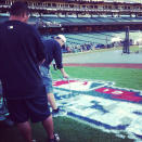 Fresh paint being applied for "World Series" on the field @ AT&T Park. Quick turnaround by the crew (via <a href="https://twitter.com/YSportsEvan" rel="nofollow noopener" target="_blank" data-ylk="slk:@ysportsevan;elm:context_link;itc:0;sec:content-canvas" class="link ">@ysportsevan</a>)