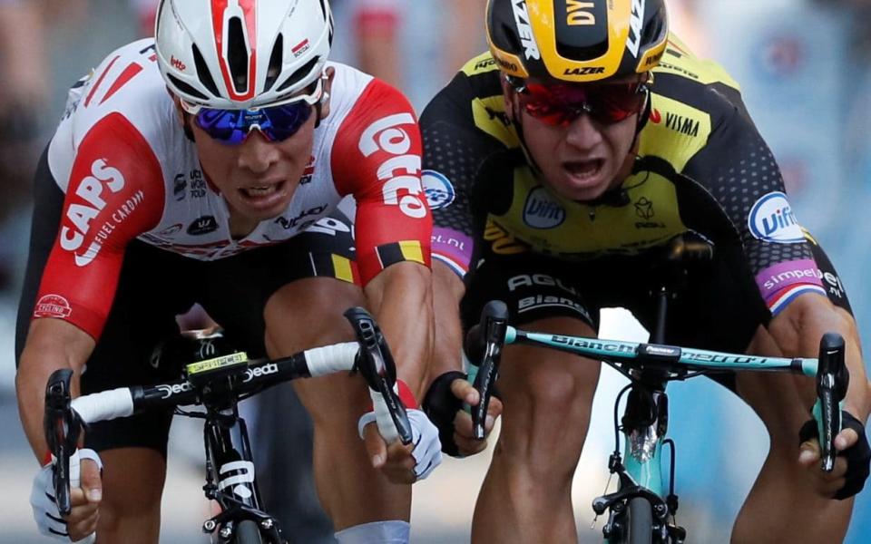 Caleb Ewan (left) edges out Dylan Groenewegen to win his first Tour de France stage - REUTERS