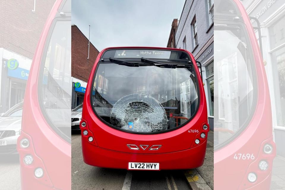 Bizarre - a man headbutted this bus&#39; windscreen in Queen Street &lt;i&gt;(Image: Newsquest)&lt;/i&gt;