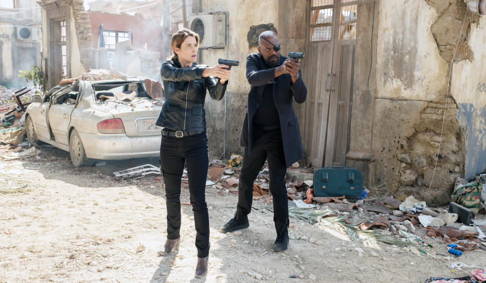 SPIDER-MAN: FAR FROM HOME, from left: Cobie Smulders, Samuel L. Jackson, 2019. ph: Jay-Maidment / © Columbia Pictures / © Marvel Studios/ Courtesy Everett Collection