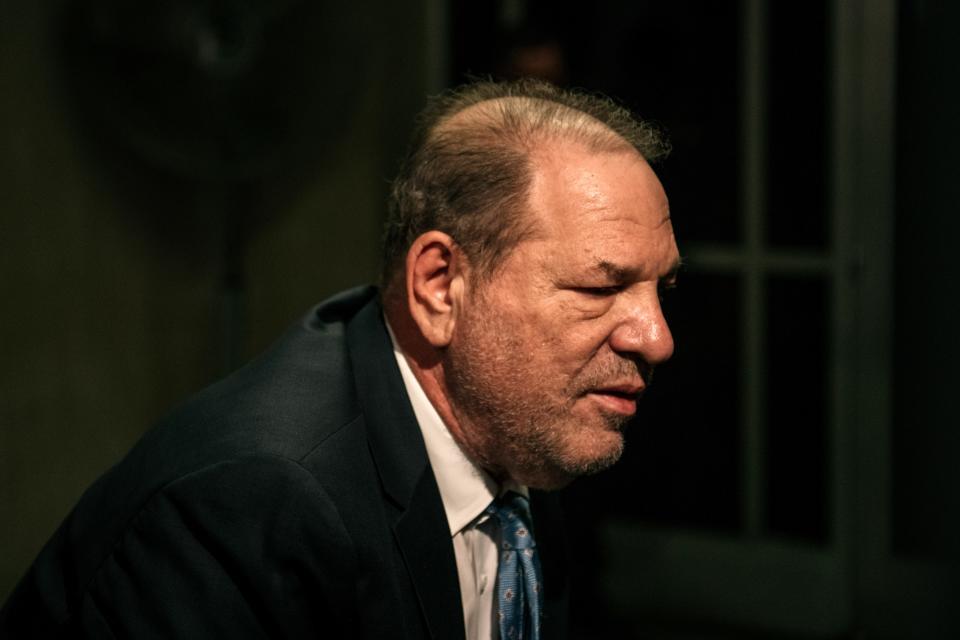 Harvey Weinstein arrives at court for the verdict in his sex-crimes trial on Feb. 24, 2020, in New York City.