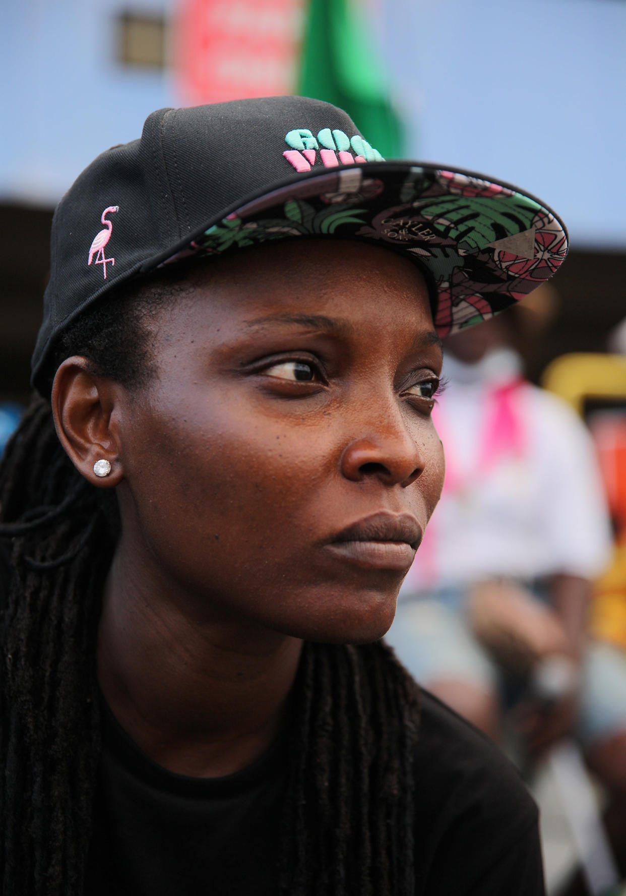 DJ Switch attends a protest against brutality at the Lekki toll gate on Oct. 20, 2020. Witnesses said security forces later opened fire to disperse the crowd, killing several people.