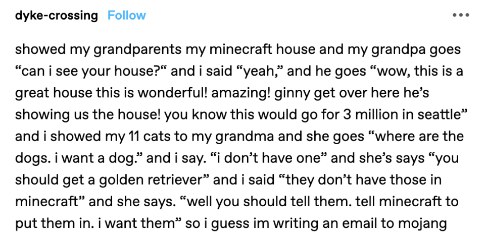 Tumblr post about Minecraft