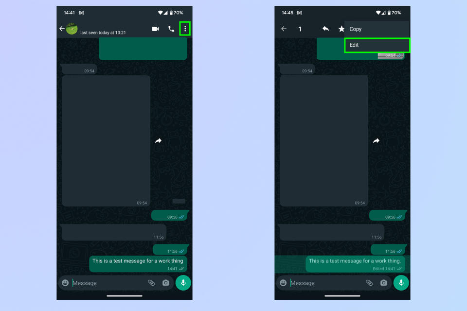 A screenshot showing how to edit WhatsApp messages on Android