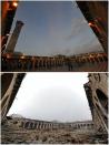 A combination picture shows Aleppo's Umayyad mosque, Syria, before it was damaged on March 12, 2009 (top) and after it was damaged December 13, 2016. REUTERS/Omar Sanadiki