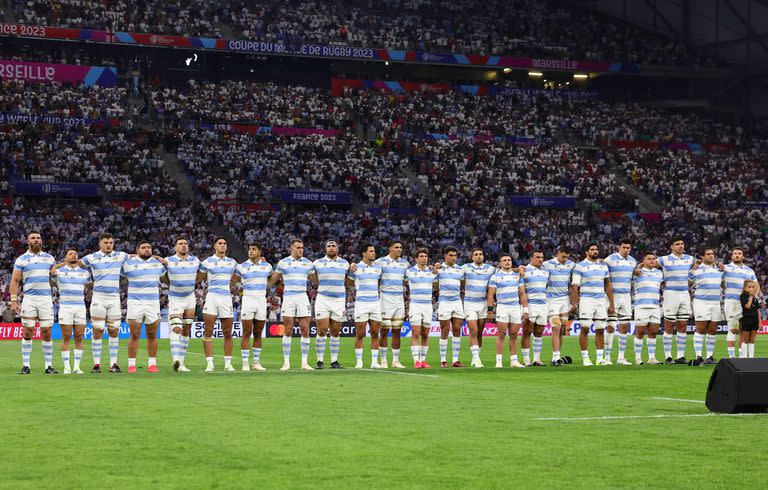 El equipo argentino en la previa al partido ante Inglaterra en el Mundial de Rugby Francia 2023