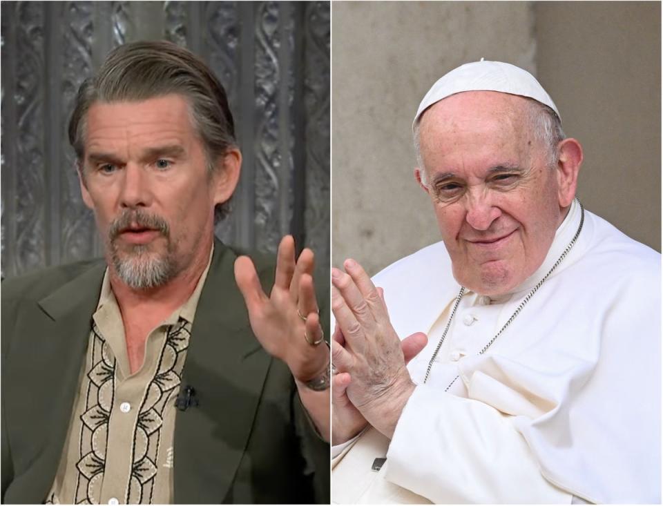 Ethan Hawke (left), Pope Francis (CBS/Getty Images)