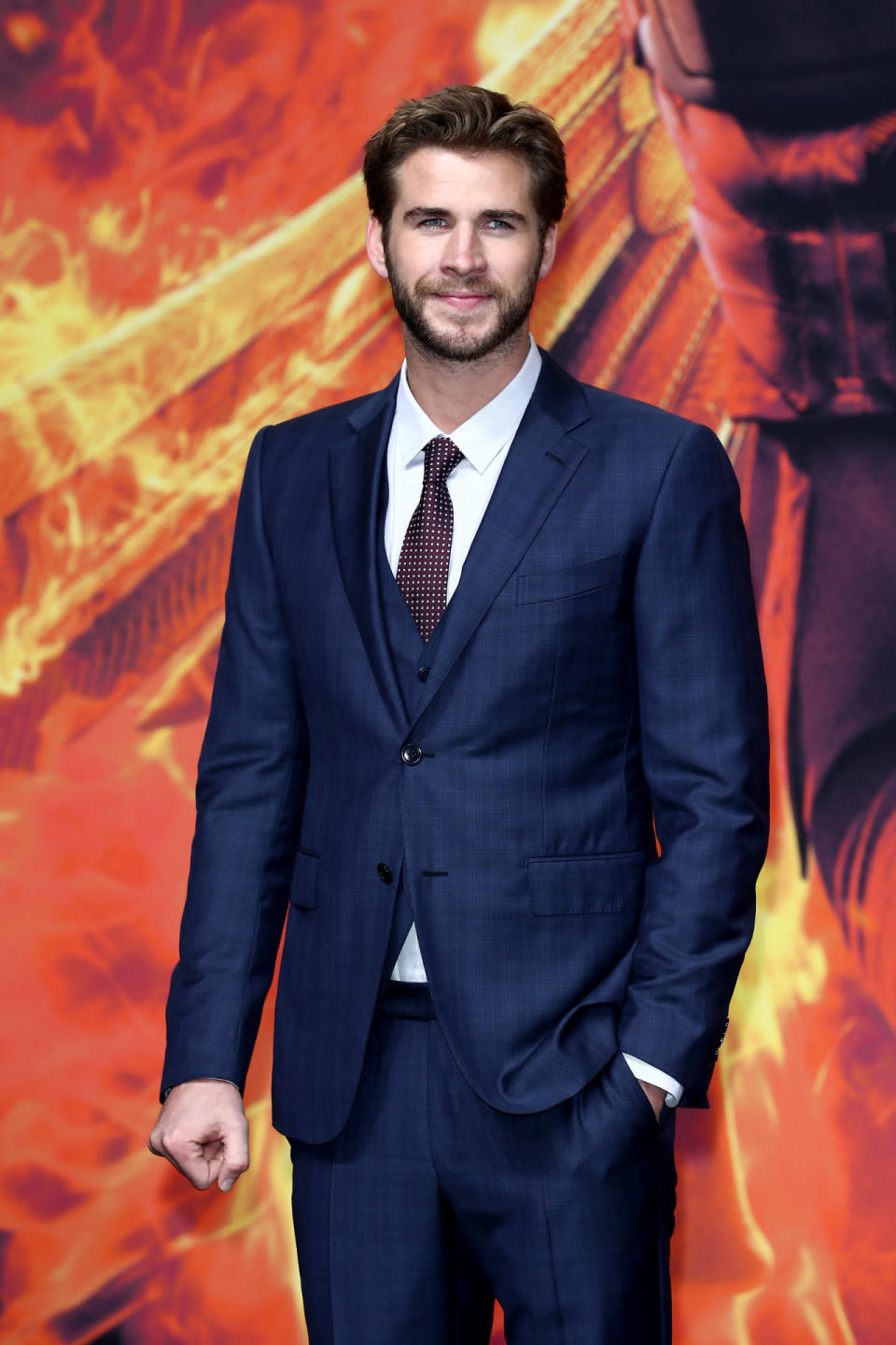 Liam Hemsworth in Ermengildo Zegna at the “The Hunger Games: Mockingjay - Part 2″ premiere in Berlin, Germany.