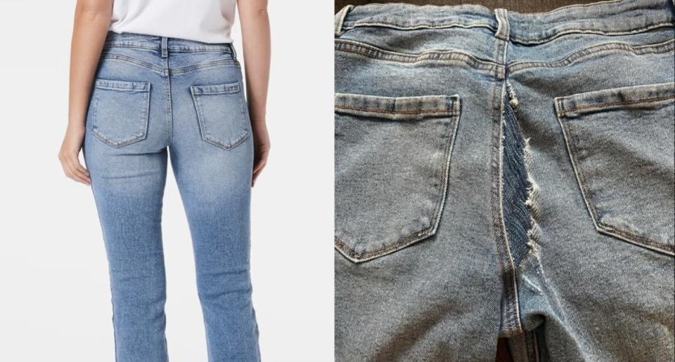 Kmart jeans with a split seam