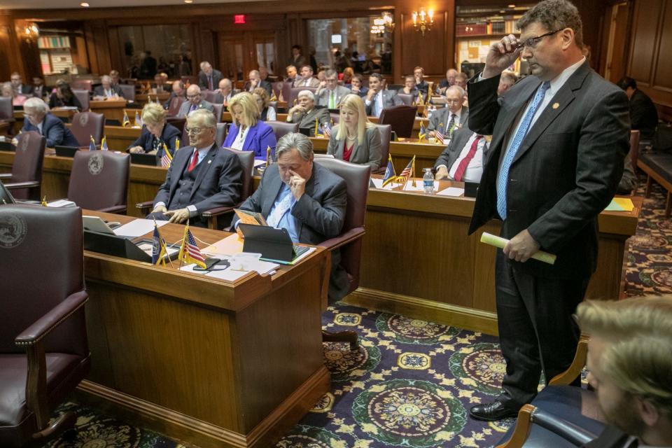 Jim Lucas, Republican Representative, during the final scheduled day of the legislative session, Indiana Statehouse, Indianapolis, Wednesday, April 24, 2019. 