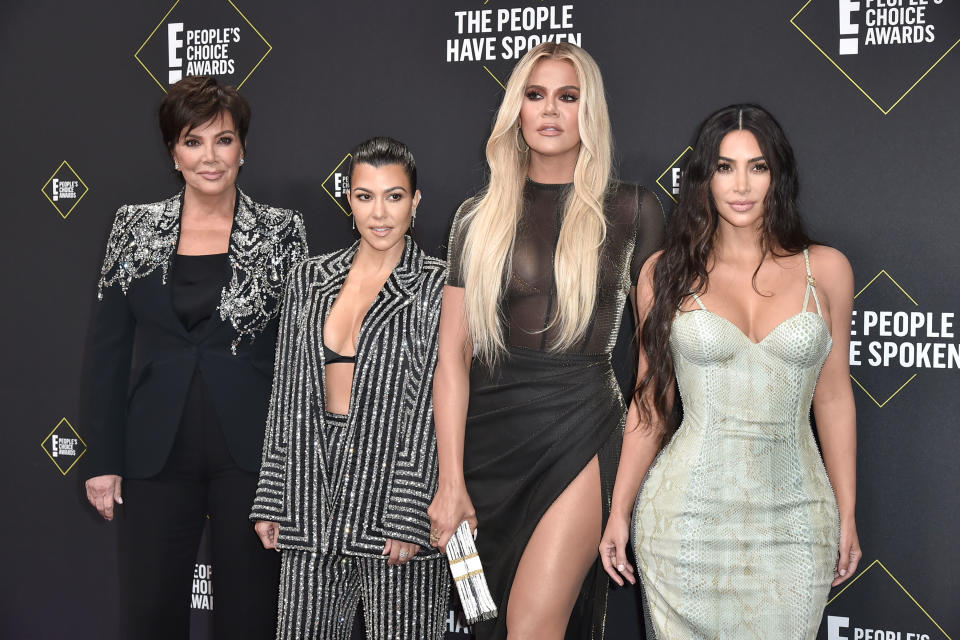 Kris Jenner, Kourtney Kardashian, Khloe Kardashian and Kim Kardashian attend 2019 E! People's Choice Awards - Arrivals at The Barker Hanger on November 10, 2019 in Santa Monica, California.