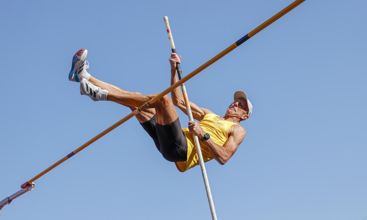 <span>Ingemar Stenmark clears 3.00m in the men’s 65-69 years age category Final A.</span><span>Photograph: Adam Ihse/TT/REX/Shutterstock</span>