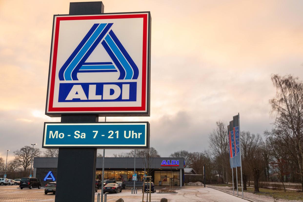 BARGTEHEIDE, GERMANY - MARCH 06: (BILD ZEITUNG OUT) The ALDI North logo is seen at an Aldi store on March 06, 2021 in Bargteheide, Germany. (Photo by Katja Knupper/Die Fotowerft/DeFodi Images via Getty Images)