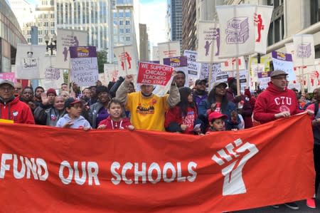 Hundreds of teachers and supporters march in Chicago