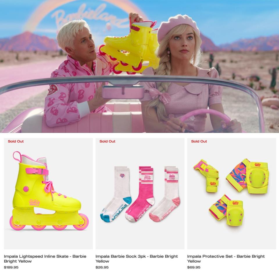 Barbie and Ken with Inline skates along with photos of real-life sold-out skates from Impala