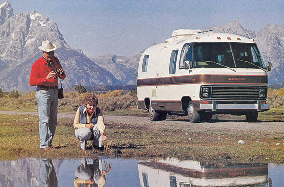 <p>Airstream targeted the small camper market with the Argosy while still retaining the classic Airstream look. It was based on a Chevrolet chassis and buyers could choose between a 350 or 454 V8 with the 454 engine coming as standard on the bigger 28’ model. Inside, there were lashings of wood, stainless-steel sink, gas oven, fridge and shag nylon carpets. Buyers had a lot to choose from when they were kitting it out such as a bigger 50-gallon water tank, ceiling fan and vacuum cleaner.</p>