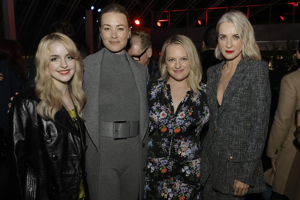 McKenna Grace, Yvonne Strahovski, Elizabeth Moss and Ever Carradine pose at the after party for Hulu's "The Handmaid's Tale" Season 5 Finale