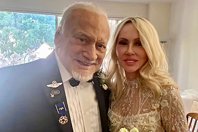 Buzz Aldrin/Twitter From left: Buzz Aldrin and Anca Faur at their 2023 wedding on Aldrin's 93rd birthday