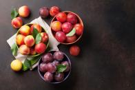 <p>Peaches and nectarines are like fruit cousins that share a lot of similar benefits, one of which is their high potassium content. A large peach or nectarine provides about 10 percent of a person’s daily recommended value. The potassium helps balance water levels in the body and helps us get rid of excess <a href="https://www.prevention.com/food-nutrition/healthy-eating/g26345447/high-sodium-restaurant-dishes/" rel="nofollow noopener" target="_blank" data-ylk="slk:sodium;elm:context_link;itc:0;sec:content-canvas" class="link ">sodium</a>. </p><p><strong>Try it: </strong>Eat these sweet fruits as a snack, blend them into smoothies, add them to salads, or grill them to caramelize their sweetness. <br></p>