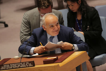 U.N. Libya envoy Ghassan Salame attends a United Nations Security Council meeting at U.N. headquarters in New York, U.S., May 21, 2019. REUTERS/Brendan McDermid