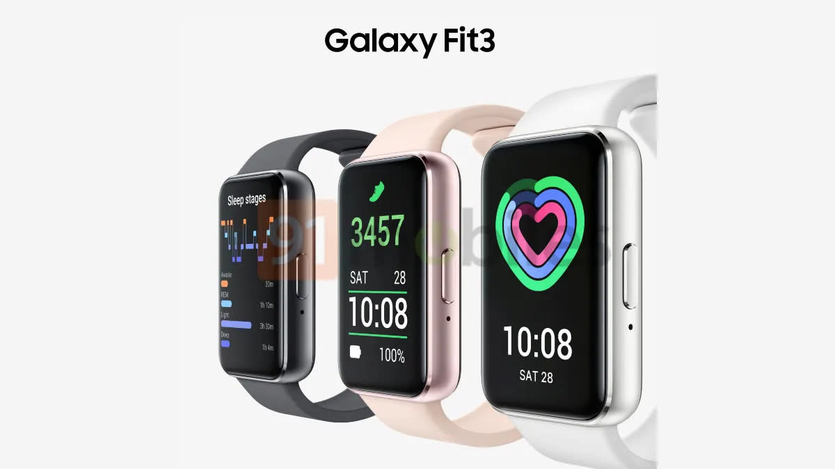  Leaked renders of Galaxy Fit 3 in three colours. 