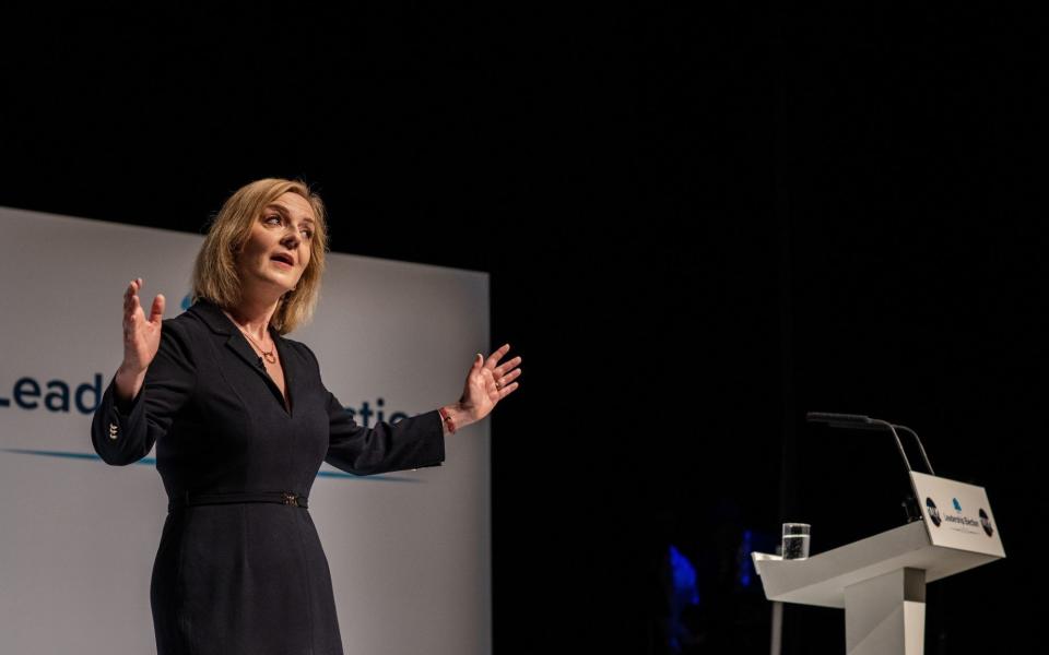 Liz Truss is pictured during a hustings event in Darlington on August 9  - Joanne Coates/Bloomberg