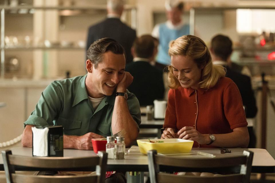Lewis Pullman and Brie Larson in Lessons in Chemistry