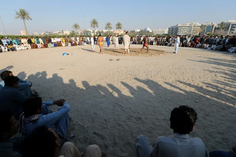 In kushti, opponents wrestle in a circle in the sand, with the winner declared when a fighter manages to pin his opponent to the ground on his back