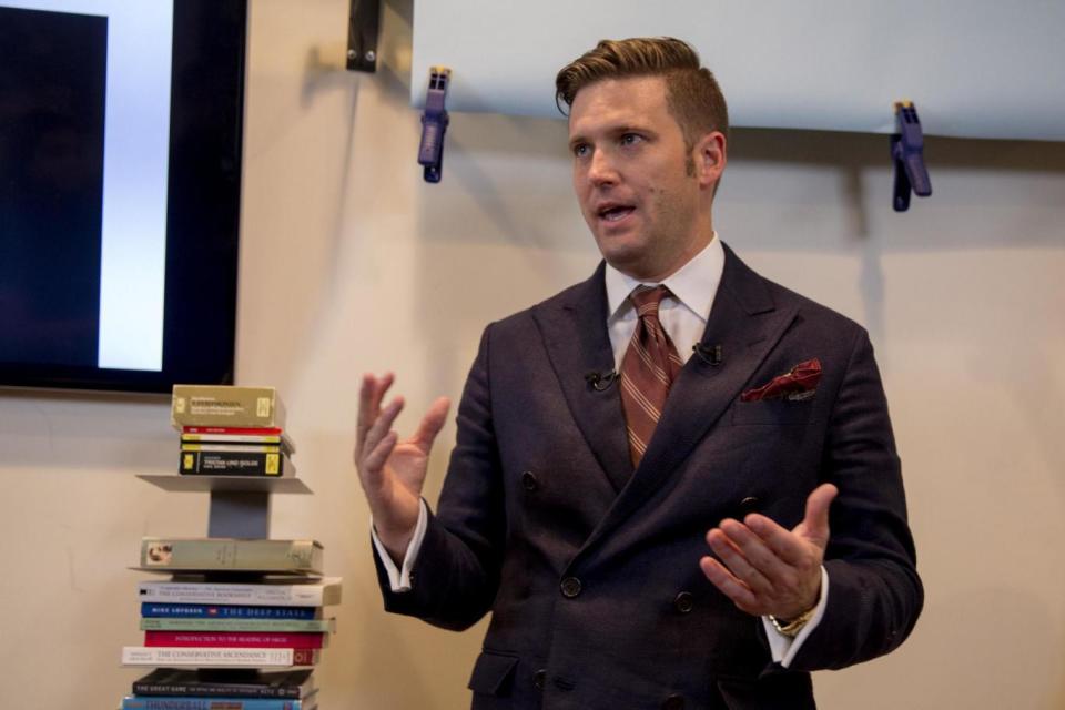 White nationalist Richard Spencer speaks to media in August this year. (Getty Images)