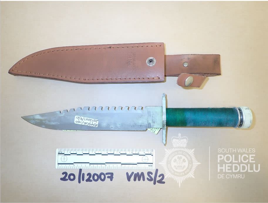 One of the knives used to threaten the terrified victims into handing over money and expensive jewellery. (South Wales Police/PA)