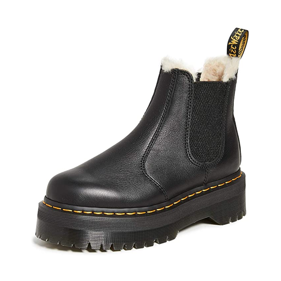 <p><strong>Dr. Martens</strong></p><p>amazon.com</p><p><strong>$157.50</strong></p><p><a href="https://www.amazon.com/dp/B07PMX8RLQ?tag=syn-yahoo-20&ascsubtag=%5Bartid%7C10049.g.37683238%5Bsrc%7Cyahoo-us" rel="nofollow noopener" target="_blank" data-ylk="slk:Shop Now" class="link ">Shop Now</a></p><p>Classic Dr. Martens boots are great year-round, but this fleece-lined pair is an extra-cozy pick for colder months. </p>