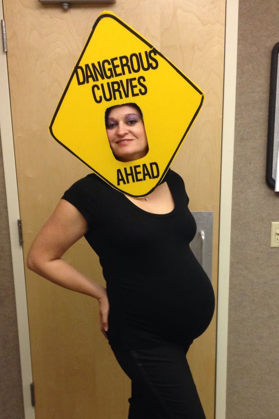 <p>Don't be afraid to show off those curves that come from having a kid! All you need is a form-fitting black top and bottom, a construction board and a little paint. </p><p><em><a href="http://ideas.coolest-homemade-costumes.com/2013/11/05/coolest-maternity-costume-finished-in-20-minutes/" rel="nofollow noopener" target="_blank" data-ylk="slk:See more on Coolest Homemade Costumes »;elm:context_link;itc:0;sec:content-canvas" class="link ">See more on Coolest Homemade Costumes »</a></em></p>