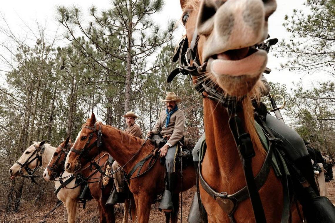 Historical re-enactors participate in a reenactment of the Battle of Aiken on Saturday (Todd Bennett/The Augusta Chronicle via AP) MANDATORY CREDIT