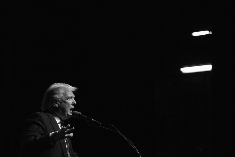 Donald Trump speaks during a campaign event