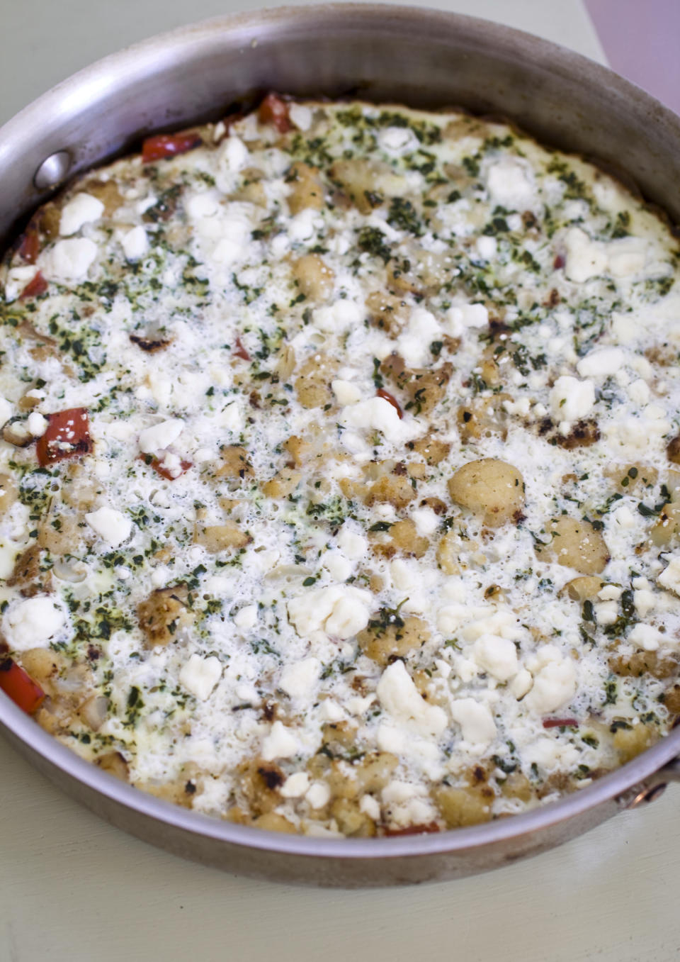 This Sept. 23, 2013 photo shows low carb cauliflower bell pepper quiche in Concord, N.H. (AP Photo/Matthew Mead)