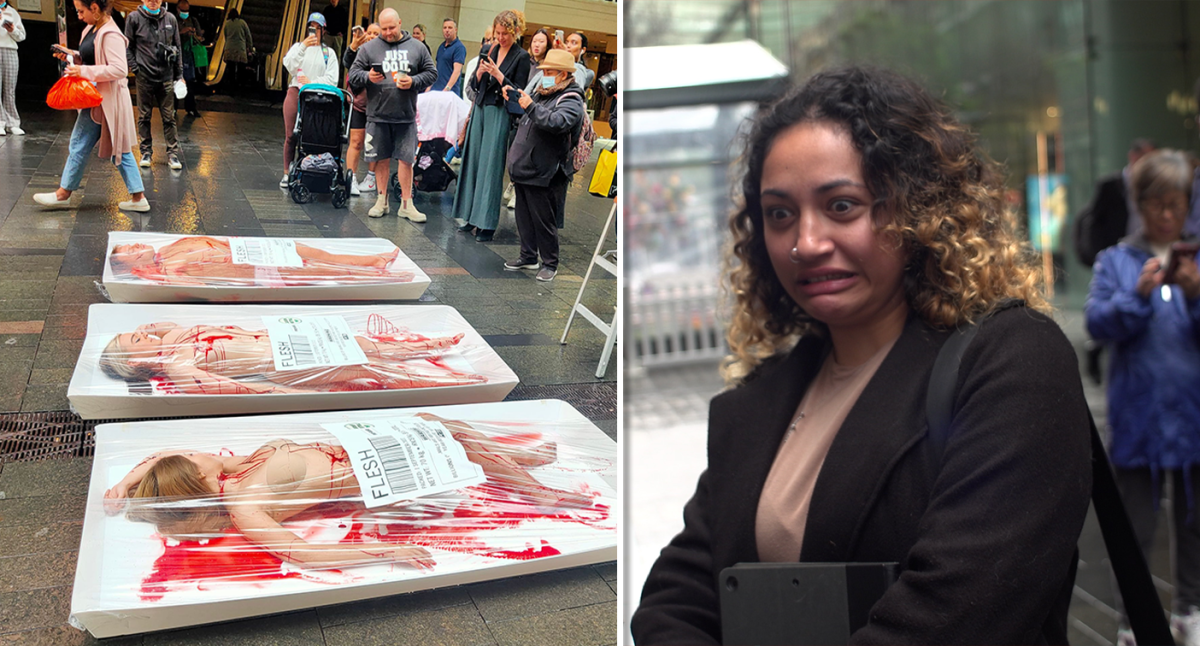 Vegan activist Tash Person joins PETA for 'human meat tray' animal