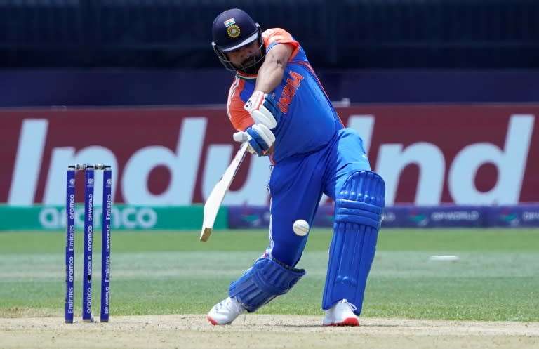 Hitting out: India captain Rohit Sharma bats against <a class="link " href="https://sports.yahoo.com/soccer/teams/republic-of-ireland-women/" data-i13n="sec:content-canvas;subsec:anchor_text;elm:context_link" data-ylk="slk:Ireland;sec:content-canvas;subsec:anchor_text;elm:context_link;itc:0">Ireland</a> during a T20 World Cup match in New York (TIMOTHY A. CLARY)