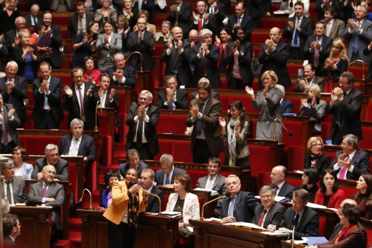 <p>Portée par le gouvernement de Jean-Marc Ayrault et notamment Christiane Taubira, la loi ouvrant le mariage aux personnes de même sexe est adoptée le le 23 avril. Le premier mariage homosexuel pourra être célébré le 29 mai 2013 à Montpellier. (Photo : Reuters)</p>