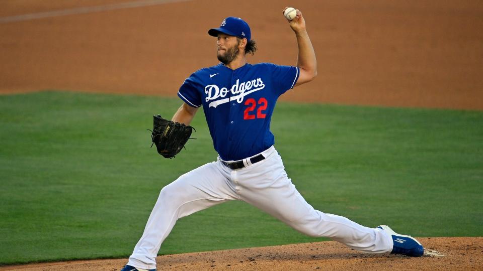 Mandatory Credit: Photo by Mark J Terrill/AP/Shutterstock (10703819h)Los Angeles Dodgers starting pitcher Clayton Kershaw throws to the plate during intrasquad play in the restart of baseball spring training, in Los AngelesDodgers Baseball, Los Angeles, United States - 06 Jul 2020.