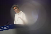 European Commissioner for Europe fit for the Digital Age Margrethe Vestager speaks during a news conference on European project in battery value chain at the European Commission headquarters in Brussels,Tuesday, Jan. 26. 2021. The European Union has approved €2.9 billion (US3.53 billion) in subsidies from 12 member countries for a second pan-European project to develop the bloc's electric battery industry and move away from its reliance on Asian imports. (AP Photo/Francisco Seco, Pool)