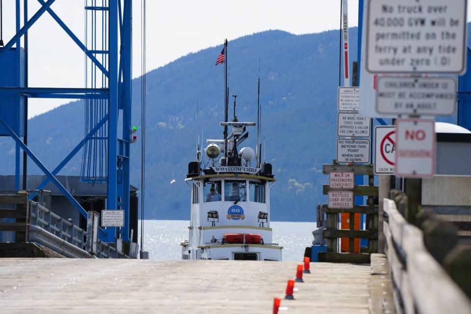 The Whatcom Chief prepares to transport vehicles to Lummi Island from the Lummi Nation mainland on April 23, 2024.