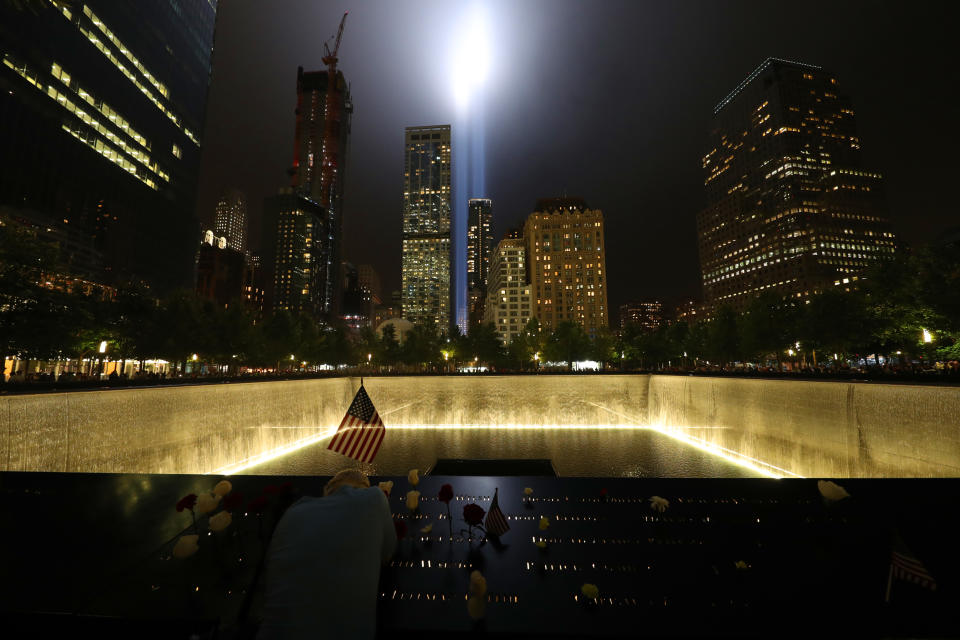 <p>The Tribute in Light rises above the New York City skyline from the National September 11 Memorial & Museum on Sept. 11, 2018. (Photo: Gordon Donovan/Yahoo News) </p>