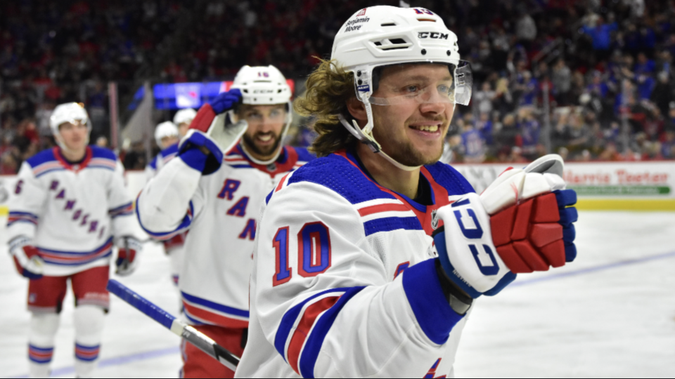 Artemi Panarin, rejuvenated by the arrival of fellow Russian star Vladimir Tarasenko, went off for a five-point night for the resurgent New York Rangers. (Getty Images)