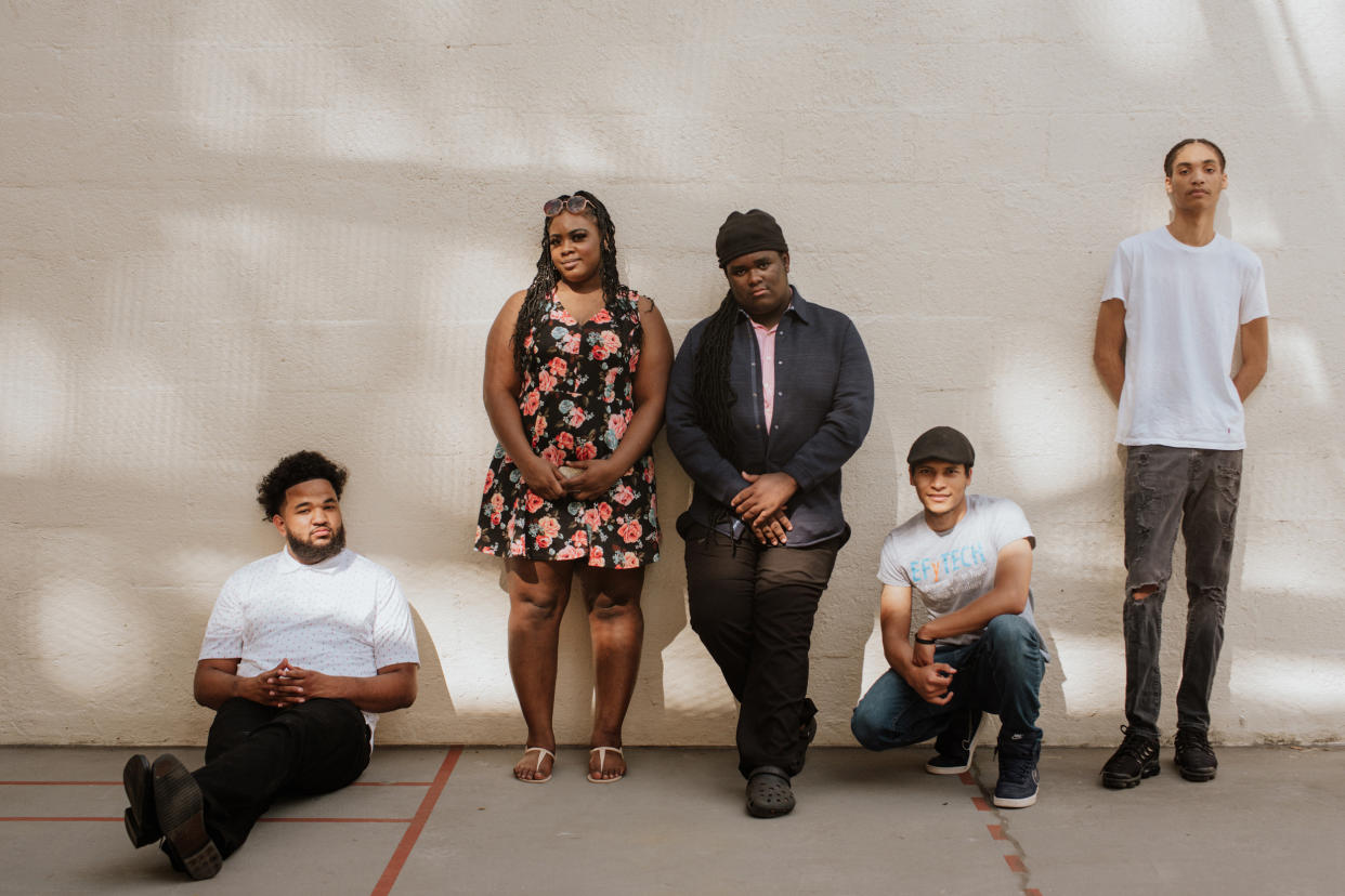 Image: Christopher Jaco, Kayla Goshay, Christian Randle, Carlos Correa and Renard Baldwin learned the classes they took in state-funded, state-licensed institutions didn’t necessarily count toward graduation. (Ali Lapetina for NBC News)