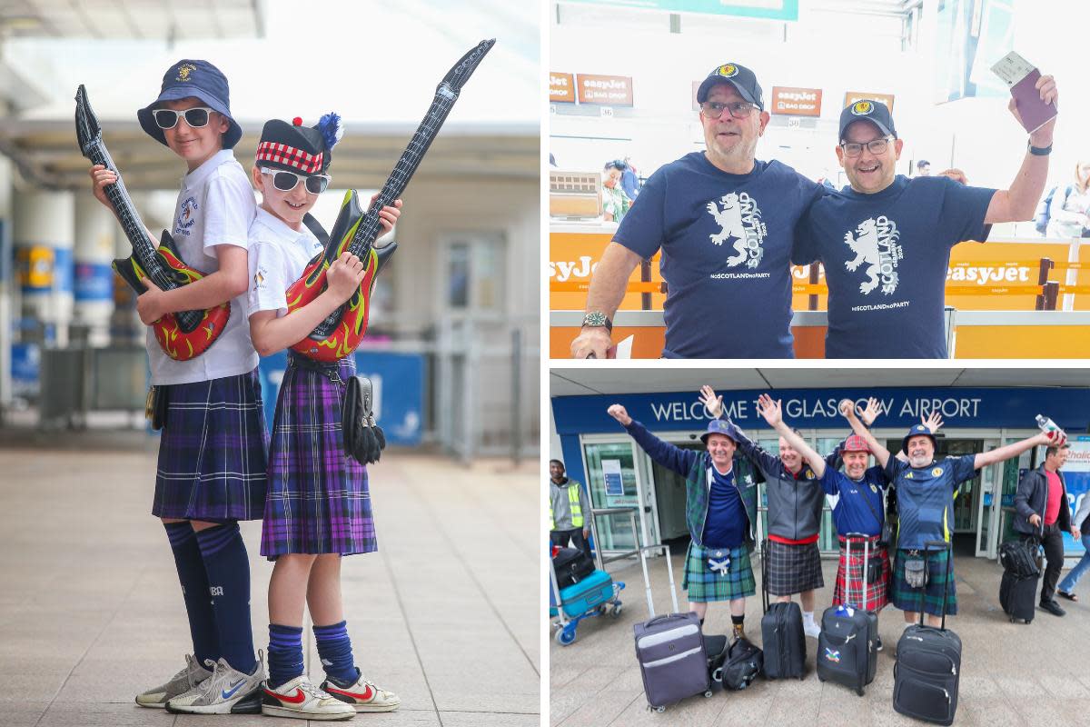 Tertan Army members and Scotland fans at Glasgow Airport <i>(Image: Gordon Terris, Newsquest)</i>