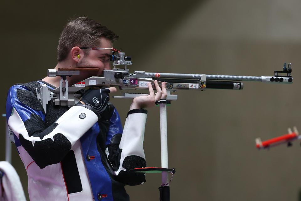 <p>ASAKA, JAPAN - JULY 25: Gold Medalist William Shaner of Team United States during the finals of the 10m Air Rifle Men's event event on day two of the Tokyo 2020 Olympic Games at Asaka Shooting Range on July 25, 2021 in Asaka, Saitama, Japan. (Photo by Kevin C. Cox/Getty Images)</p> 