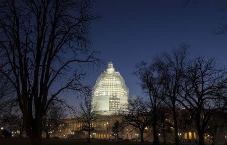 The U.S. Capitol is lit in Washington February 11, 2015. REUTERS/Joshua Roberts