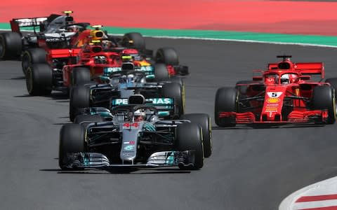 Circuit de Barcelona-Catalunya, Barcelona, Spain - May 13, 2018 Mercedesâ€™ Lewis Hamilton leads Ferrariâ - Credit: REUTERS