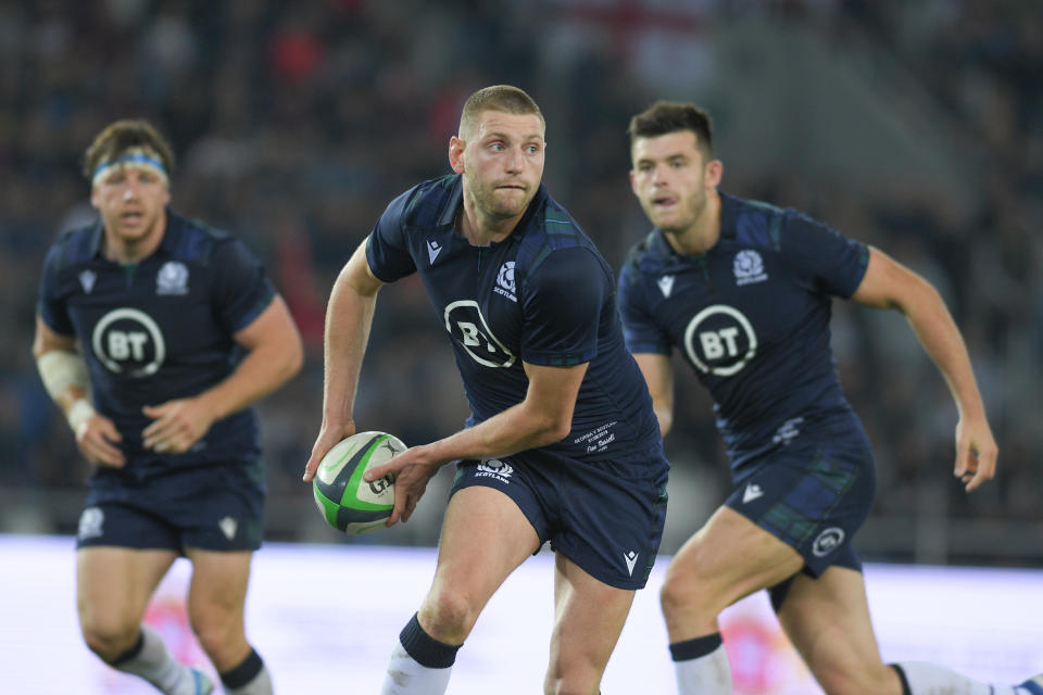 TBILISI, GEORGIA - AUGUST 31: Finn Russell of Scotland runs with ball during the rugby international match between Georgia and Scotland at Dinamo Arena on August 31, 2019 in Tbilisi, Georgia. (Photo by Levan Verdzeuli/Getty Images)