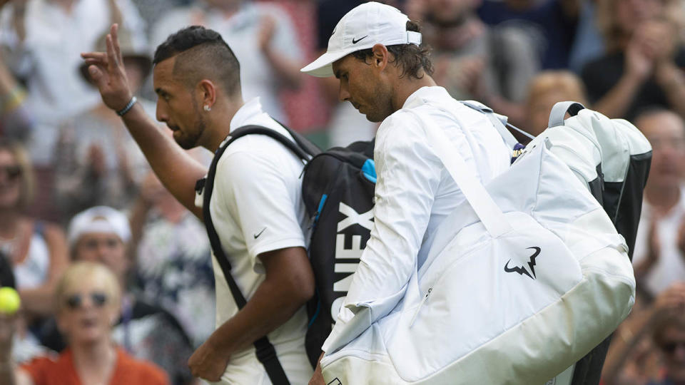 Rafael Nadal waited for Nick Kyrgios to leave the court before him after their Wimbledon clash. (Photo by Visionhaus/Getty Images)